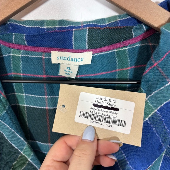 Sundance KLEA PAJAMA TOP NEW with tags NWT XL Flannel button up tartan collar - Picture 6 of 9